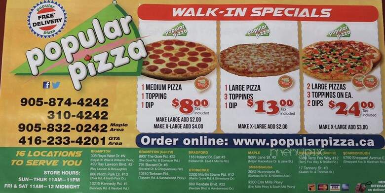 Popular Pizza - Toronto, ON menu_pic