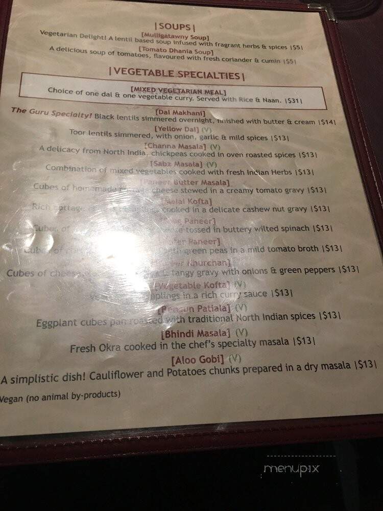 The Guru Fine Indian Cuisine - Niagara Falls, ON menu_pic