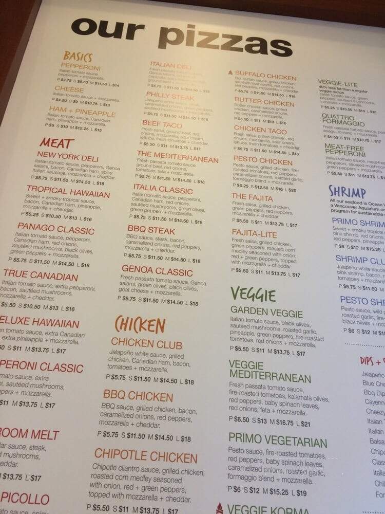 Panago Pizza - Burnaby, BC menu_pic