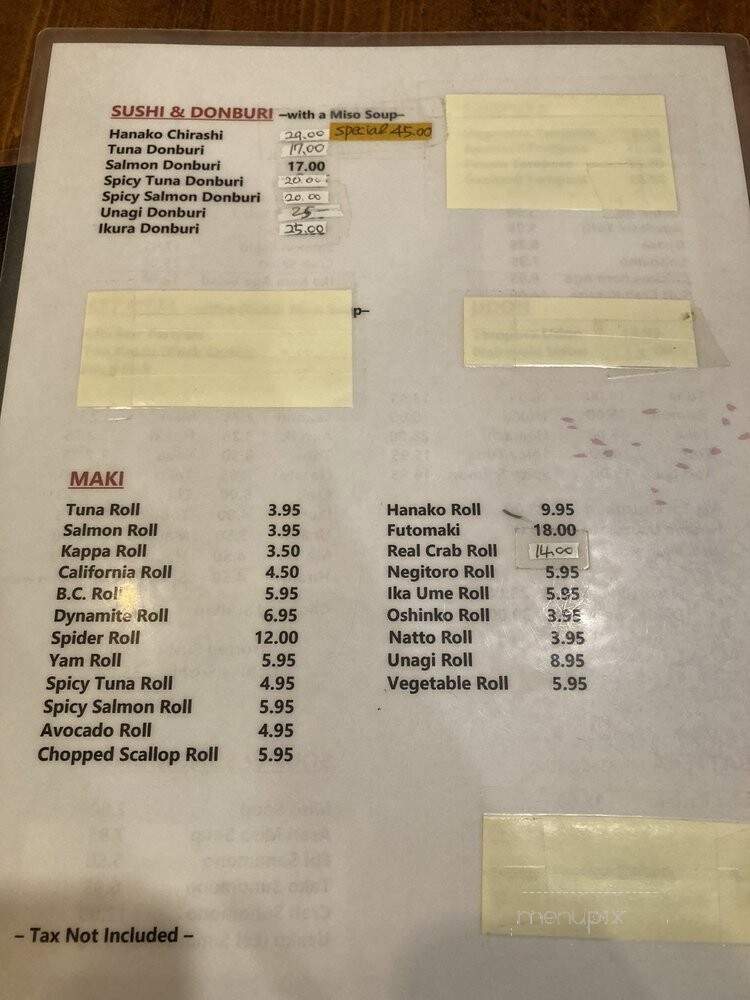 Hanako Japanese Restaurant - Surrey, BC menu_pic