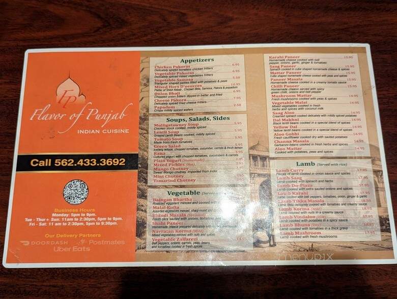 Flavor of Punjab Restaurant - Orangeville, ON menu_pic