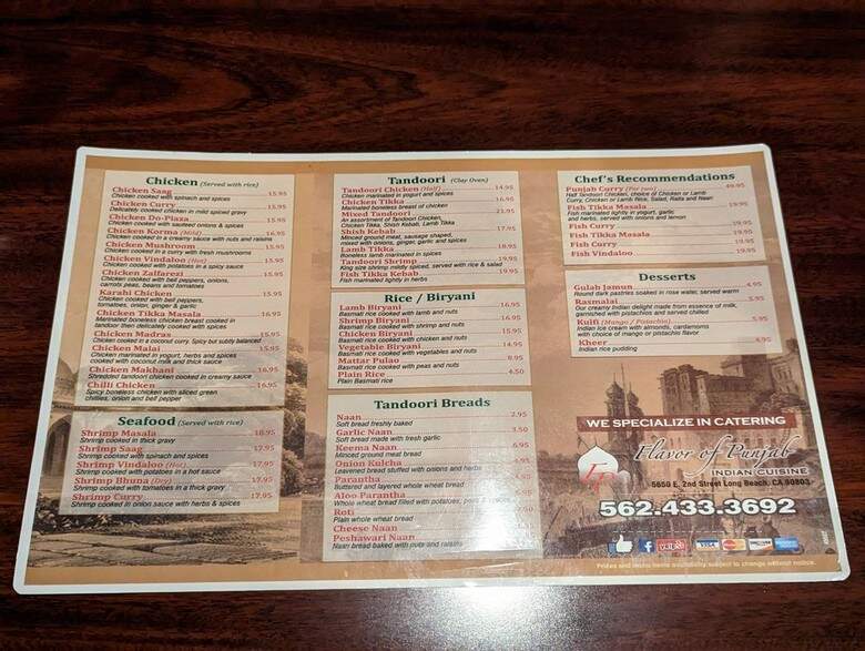 Flavor of Punjab Restaurant - Orangeville, ON menu_pic