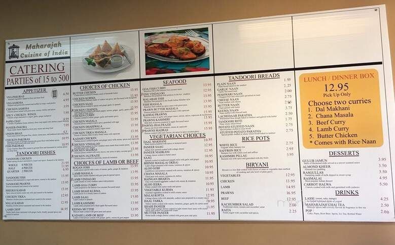Maharajah East Indian Restaurant - Calgary, AB menu_pic