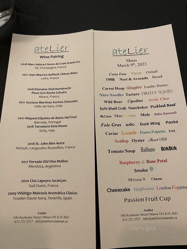 Atelier - Ottawa, ON menu_pic
