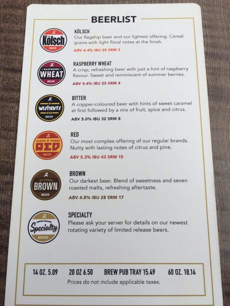 Clock Tower Brew Pub - Ottawa, ON menu_pic