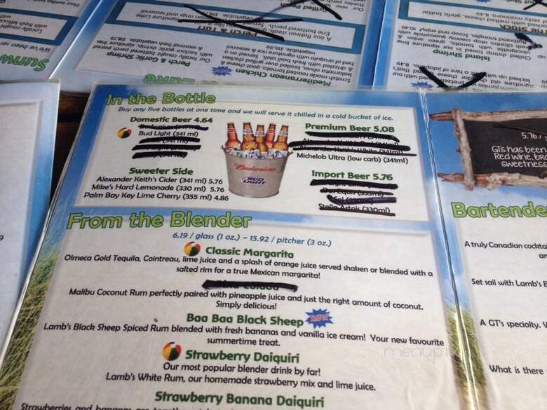GT's Beach Bar and Grill - Central Elgin, ON menu_pic
