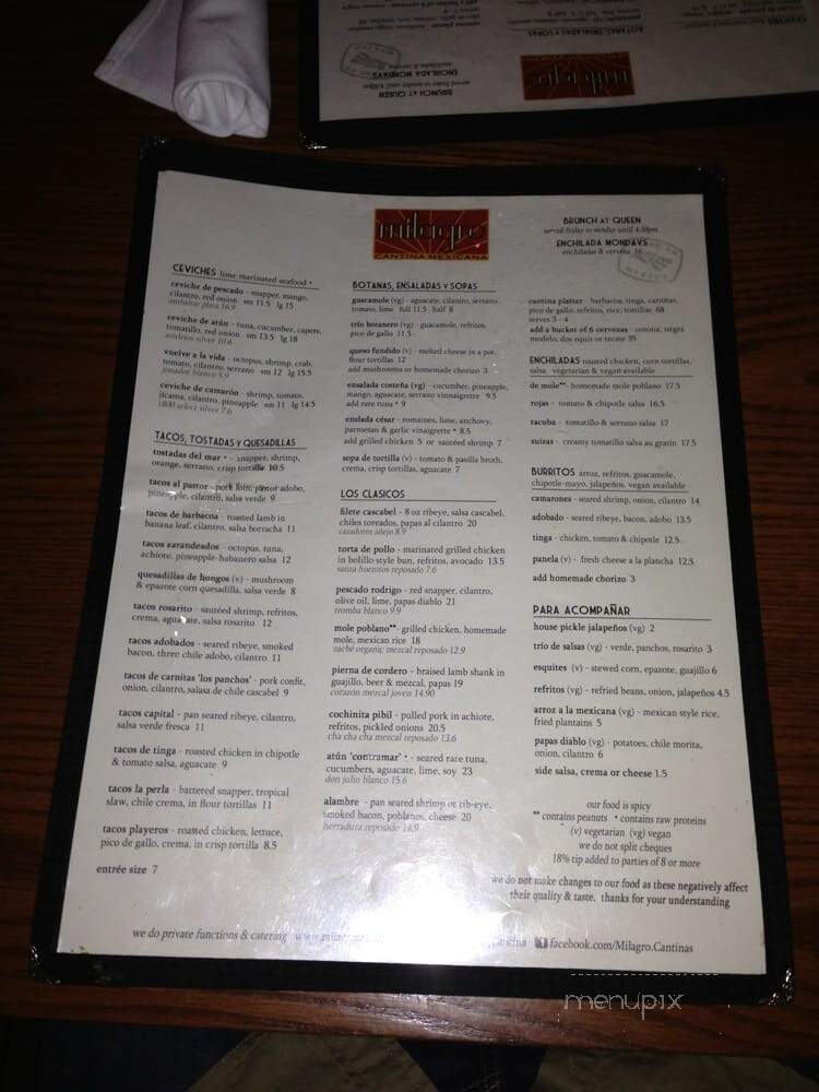 Milagro Cantina Mexicana - Toronto, ON menu_pic