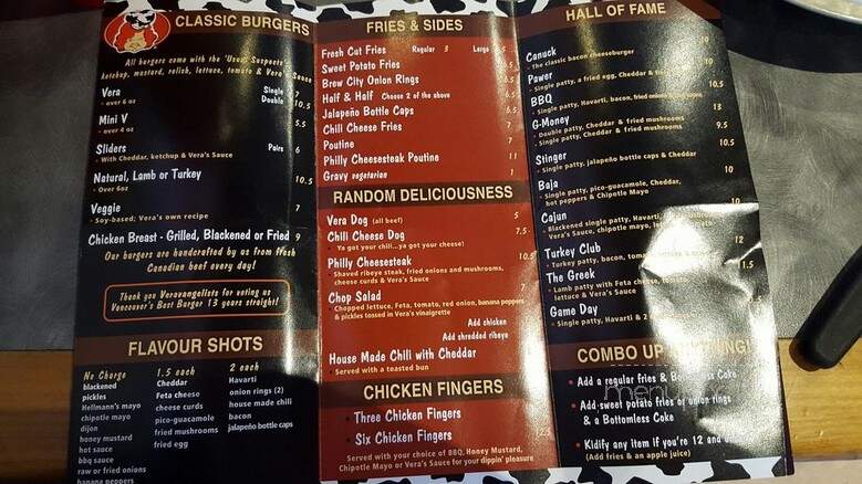 Vera's Burger Shack - Vancouver, BC menu_pic