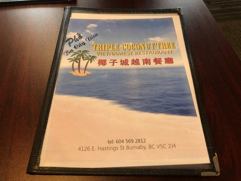 Triple Coconut Tree Restaurant - Burnaby, BC menu_pic