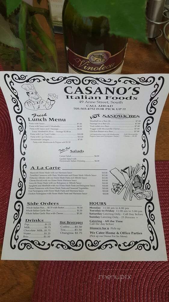 Casanos Italian Foods - Barrie, ON menu_pic