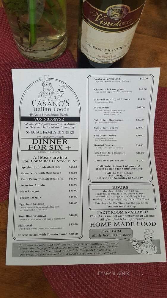 Casanos Italian Foods - Barrie, ON menu_pic