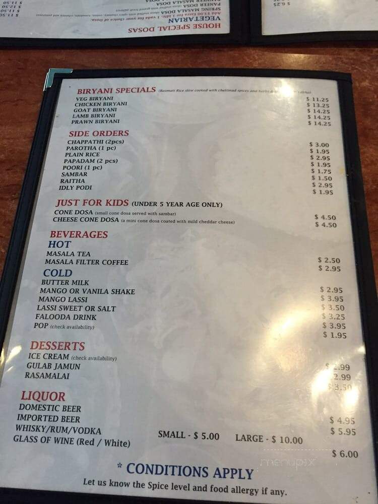 Krishna's Dosa Grill - Surrey, BC menu_pic