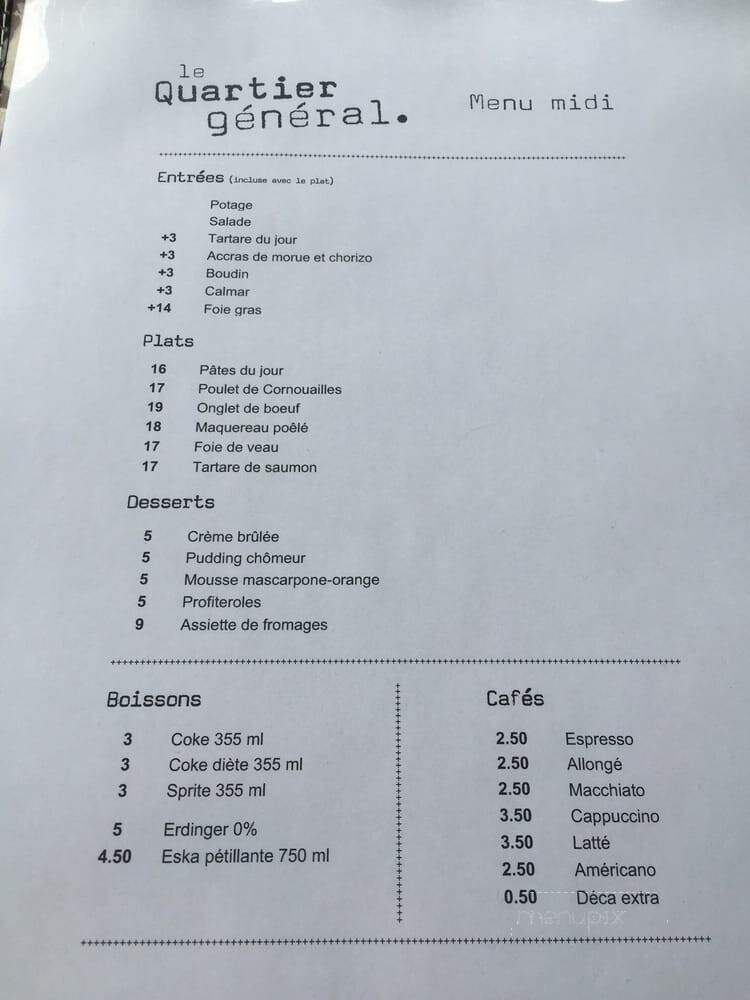Le Quartier General - Montreal, QC menu_pic