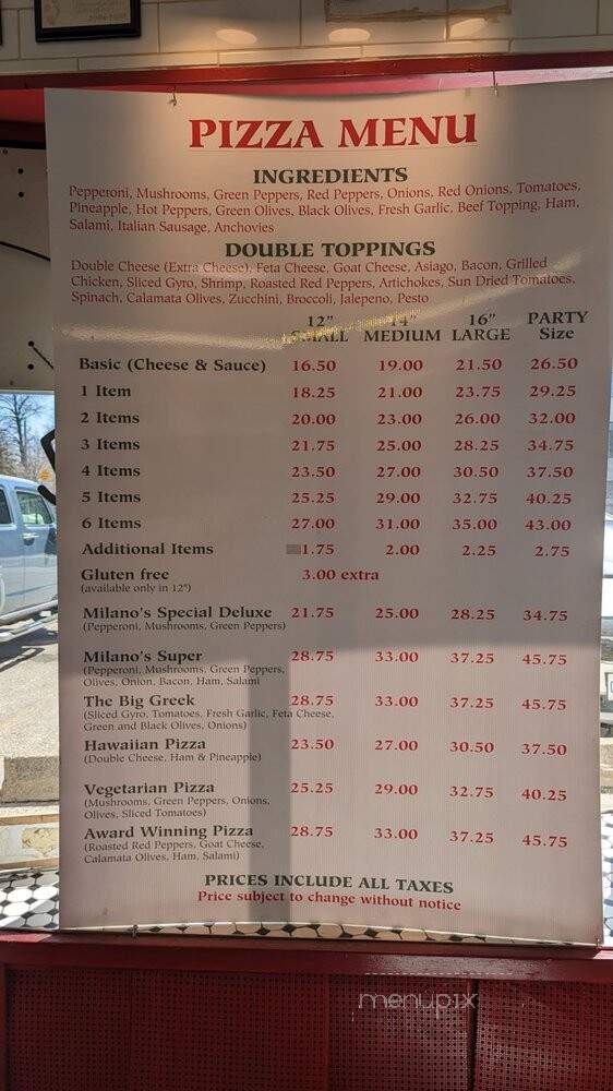 Milano's Pizza Inc - Toronto, ON menu_pic