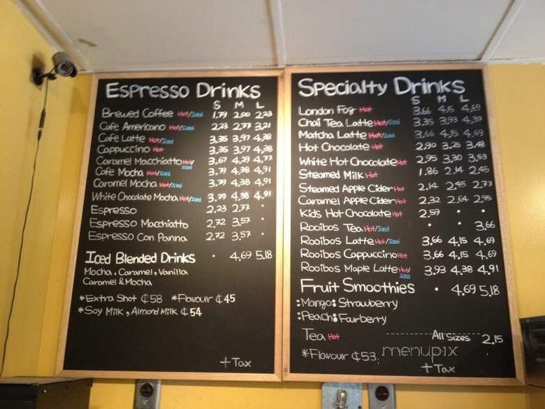Pedro's Organic Coffee House - Vancouver, BC menu_pic