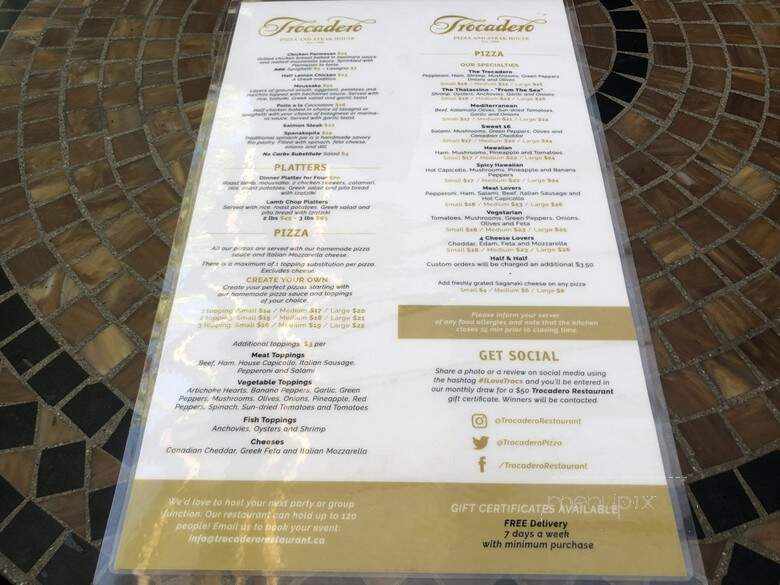 Trocadero Pizza & Steakhouse - Vancouver, BC menu_pic