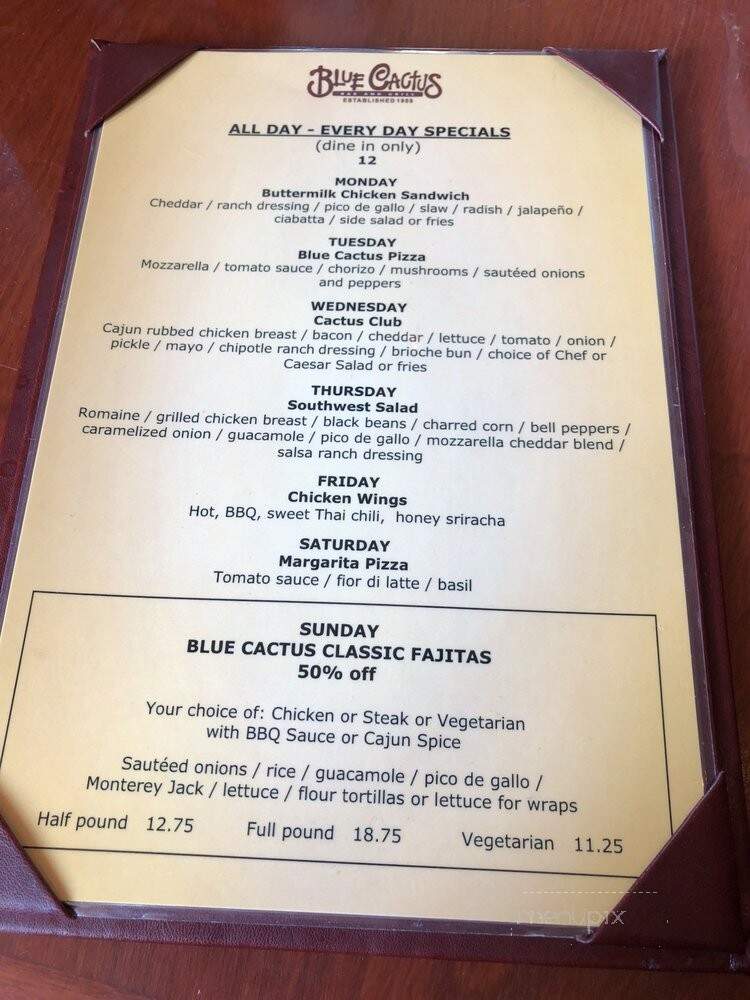 Blue Cactus - Ottawa, ON menu_pic