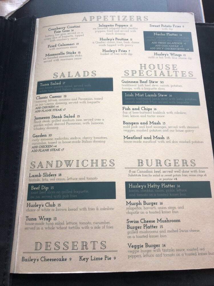 Hurley's Irish Pub - Montreal, QC menu_pic