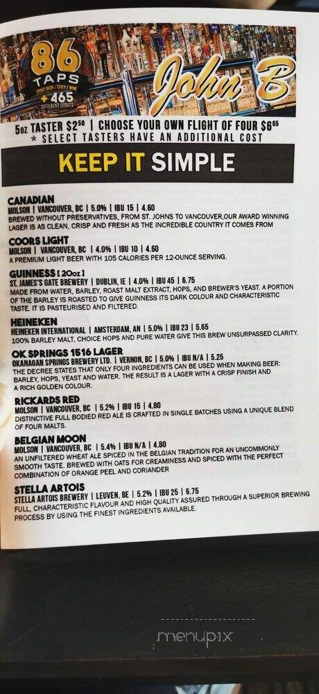 John B. Neighborhood Pub - Coquitlam, BC menu_pic