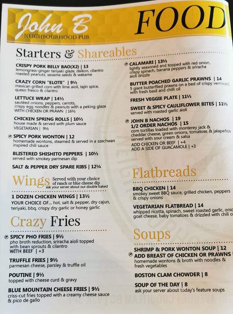 John B. Neighborhood Pub - Coquitlam, BC menu_pic