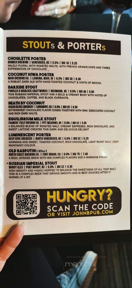 John B. Neighborhood Pub - Coquitlam, BC menu_pic