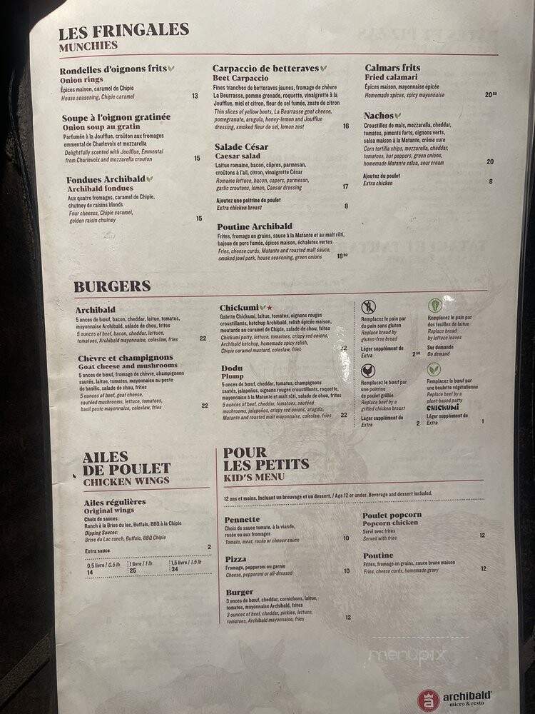 Archibald Microbrasserie - Lac-Beauport, QC menu_pic