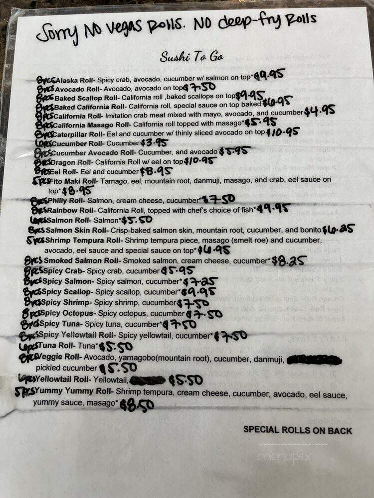 Sushi To Go - Capilano 5, BC menu_pic