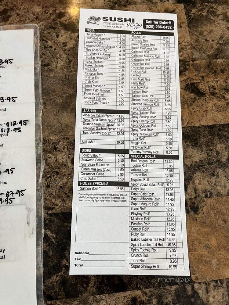 Sushi To Go - Capilano 5, BC menu_pic