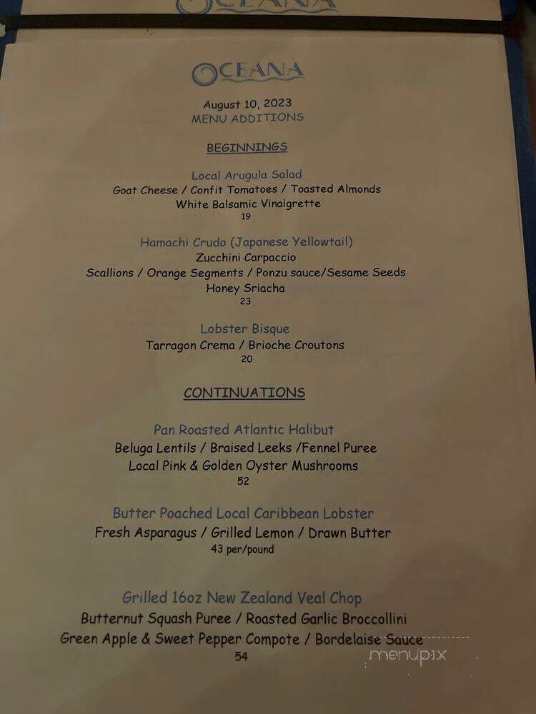Oceana J & T Family Restaurant - Queen Charlotte, BC menu_pic
