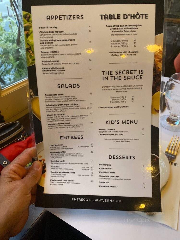 L'Entrecote St-Jean - Quebec City, QC menu_pic