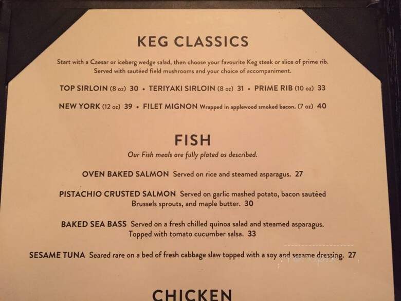 Keg Steakhouse & Bar - Toronto, ON menu_pic