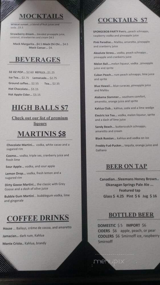 Wildcat Grill - 100 Mile House, BC menu_pic