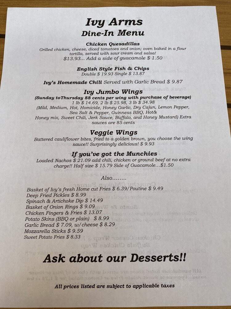 The Ivy Arms - Milton, ON menu_pic