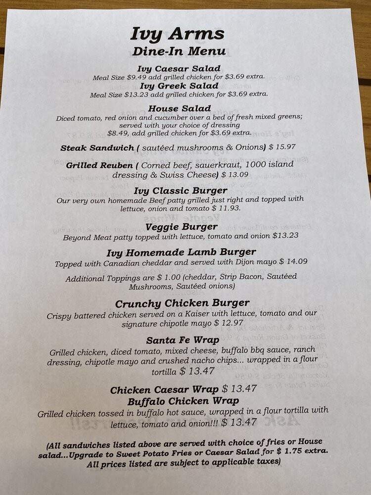 The Ivy Arms - Milton, ON menu_pic