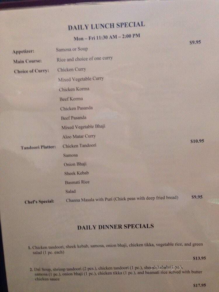 Touch Of India Restaurant - Saint Catharines, ON menu_pic