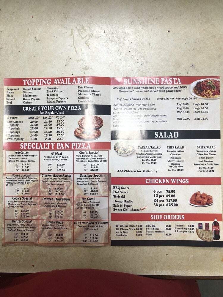Sunshine Pizza - Calgary, AB menu_pic