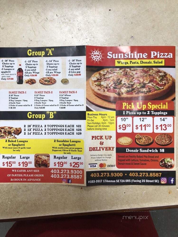 Sunshine Pizza - Calgary, AB menu_pic