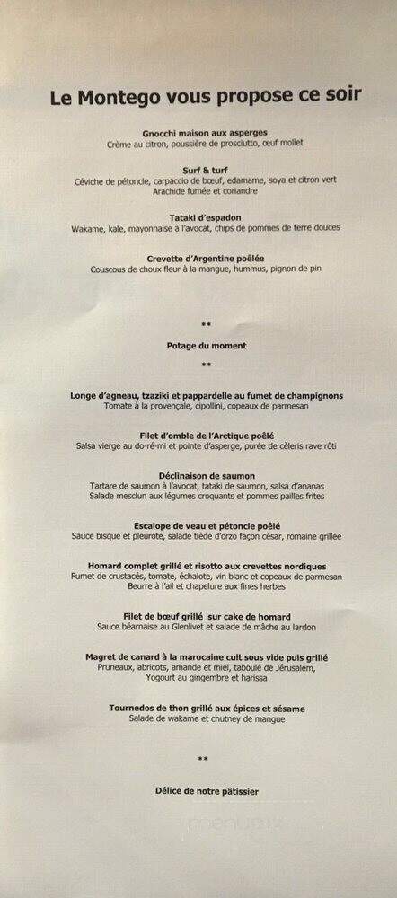 Montego Resto Club Cuisine Ensoleillee - Quebec, QC menu_pic