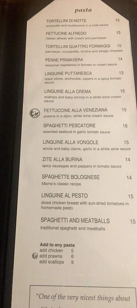 Lanotte Restaurant - Vancouver, BC menu_pic