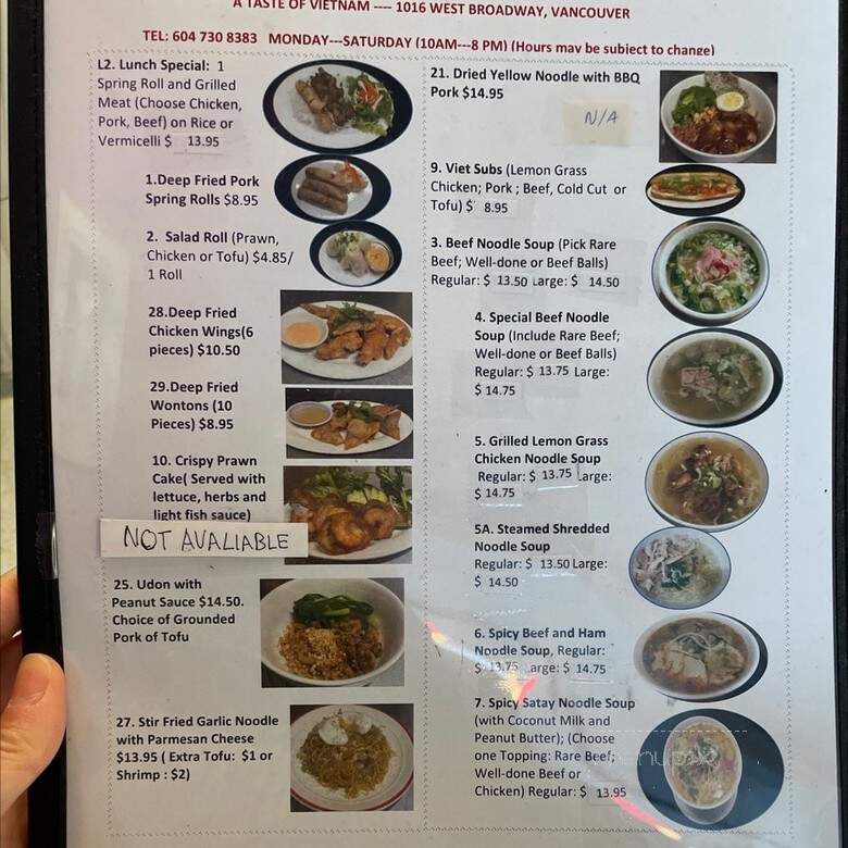 Taste of Vietnam - Vancouver, BC menu_pic