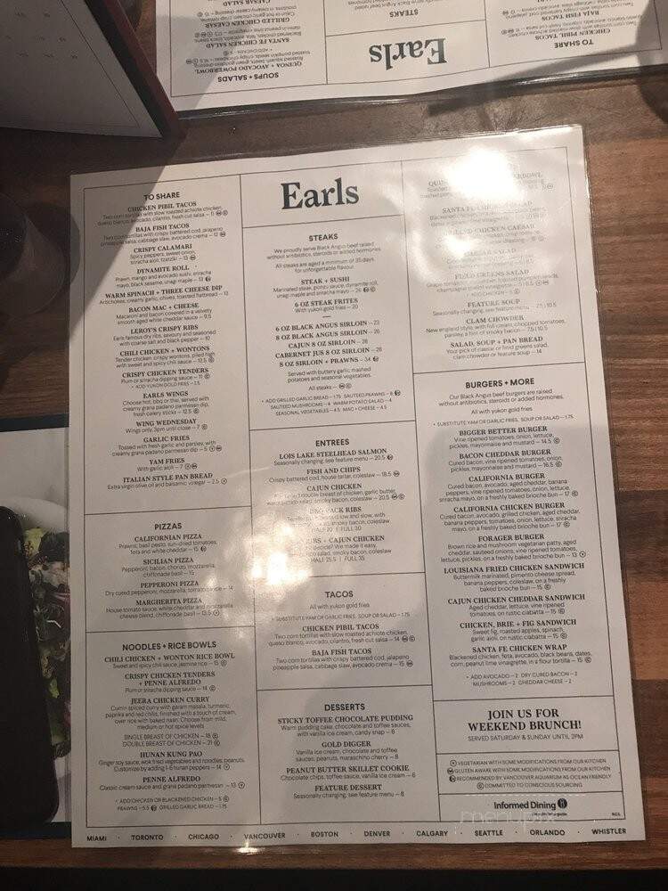 Earl's Restaurant - Surrey, BC menu_pic