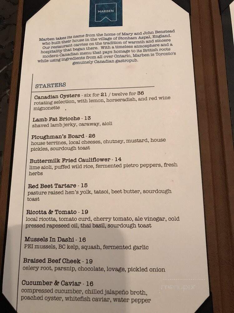 Marben - Toronto, ON menu_pic