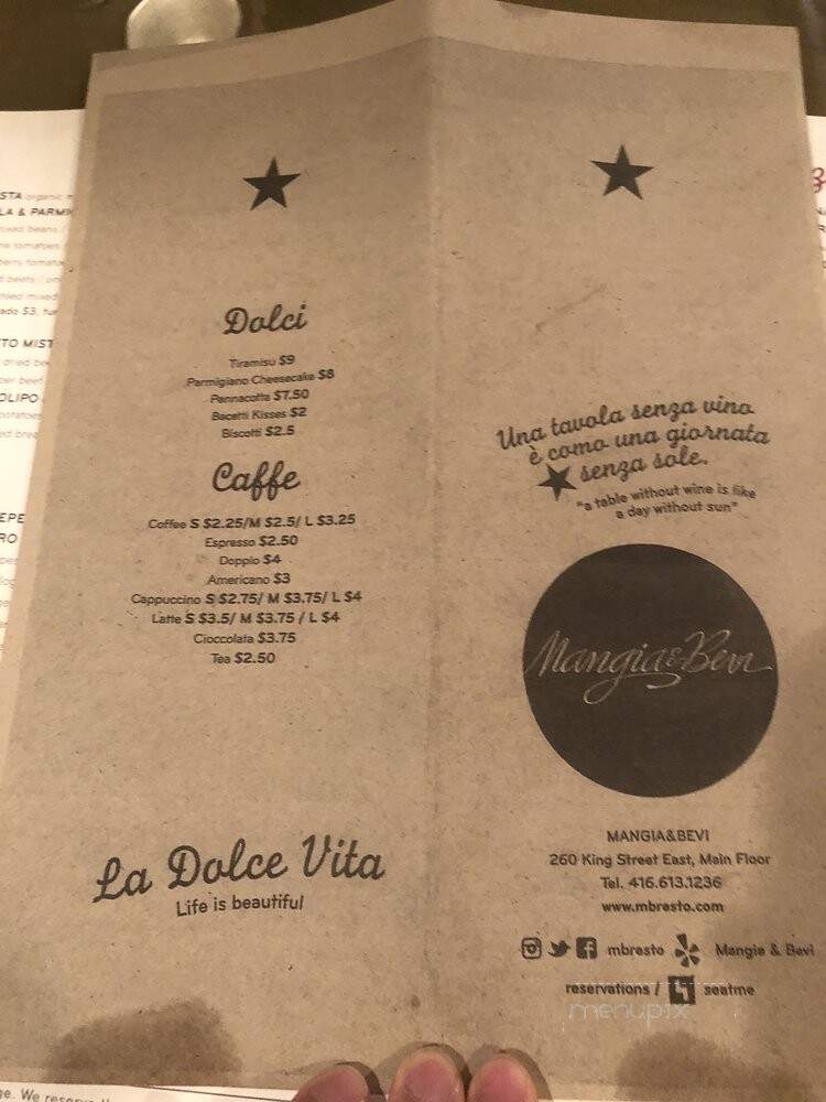 Mangia and Bevi Resto-Bar - Toronto, ON menu_pic