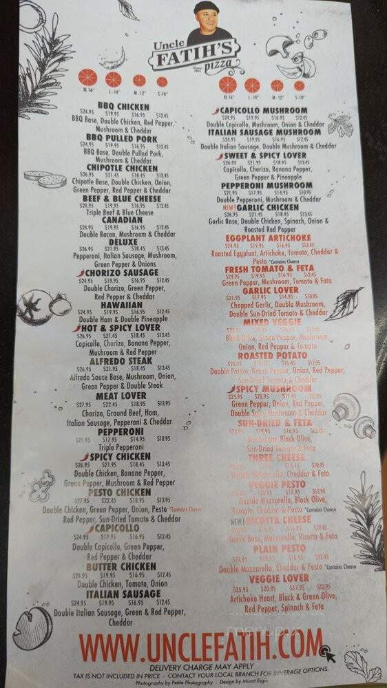 Uncle Fatih's Pizza - Vancouver, BC menu_pic