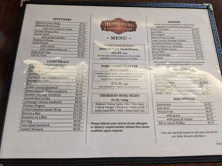 Heidelberg Restaurant Brewpub & Motel - Heidelberg, ON menu_pic