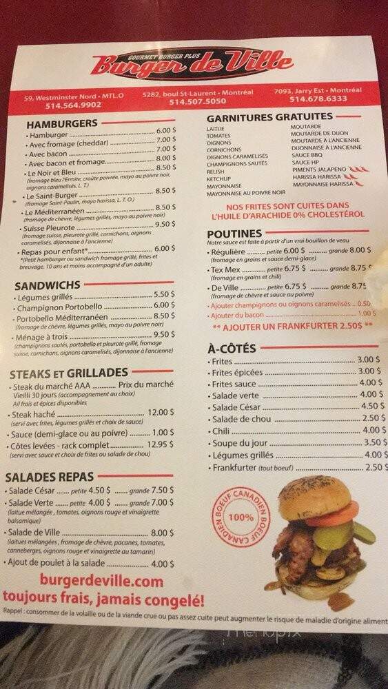 Burger de ville - Montreal, QC menu_pic