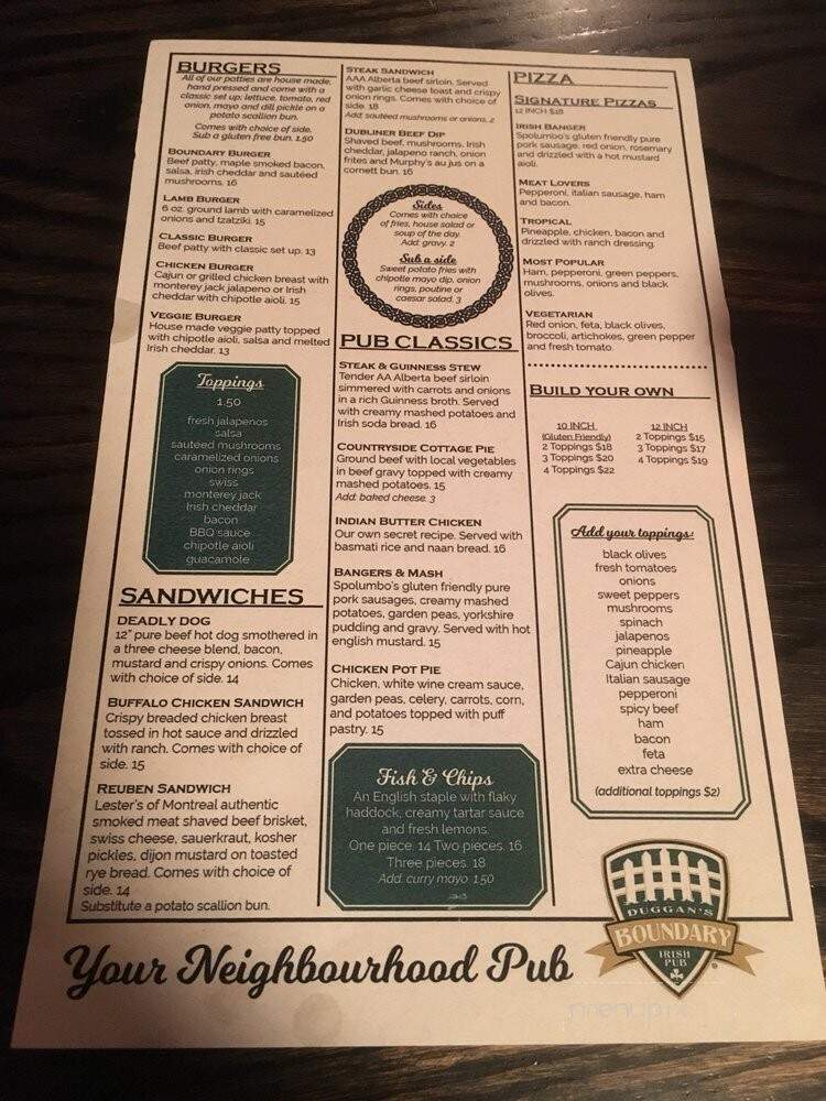 Devaney's Irish Pub - Edmonton, AB menu_pic