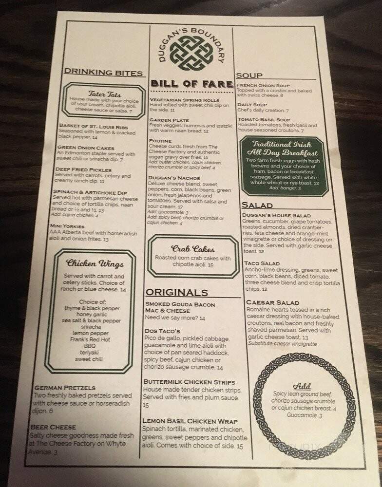 Devaney's Irish Pub - Edmonton, AB menu_pic