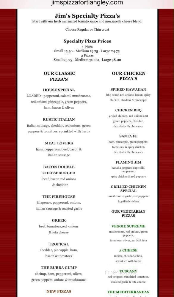 Jim's Pizza - Langley Twp, BC menu_pic