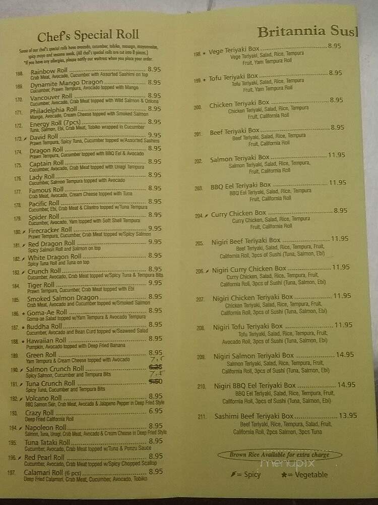 Britannia Sushi - Vancouver, BC menu_pic